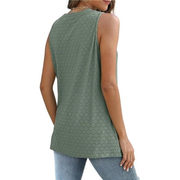 Women's Eyelet Lace Tank Top – Breathable Summer Sleeveless Shirt - Picture 5 of 7